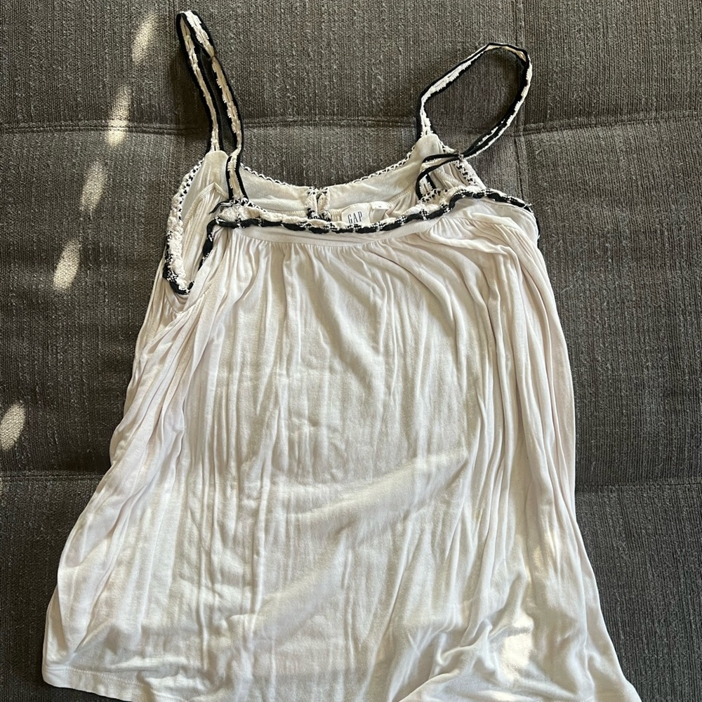 GAP White Tank with crochet black strap Accents